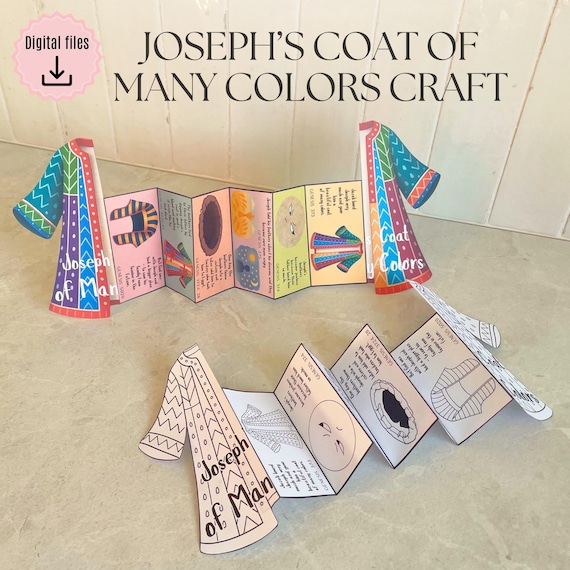 Joseph’s coat of many colors folding surprise craft, Joseph story for kids, Bible Printable Activity, Sunday School, Homeschool, Christian