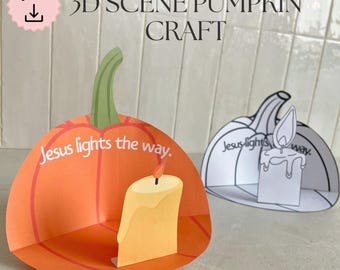 Thanksgiving pumpkin craft, Jesus lights the way pumpkin craft, Bible Printable, Sunday School, Christian fall activity for kids, John 8:12
