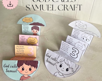 Manualidad sorpresa plegable de Dios llama a Samuel, historia de Samuel para niños, actividad bíblica imprimible, escuela dominical, EBV, educación en el hogar, lección cristiana