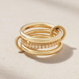 14K, 9K Solid Gold Multi Link Connected Ring Chunky Gold Ring Gold Ring Set Eternity Statement Maximalist Interlocking Ring
