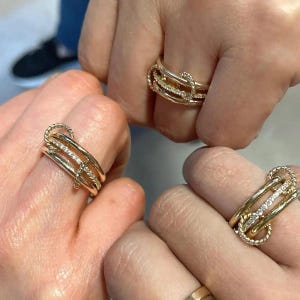 14K, 9K Solid Gold Multi Link Connected Ring Chunky Gold Ring Gold Ring Set Eternity Statement Maximalist Interlocking Ring