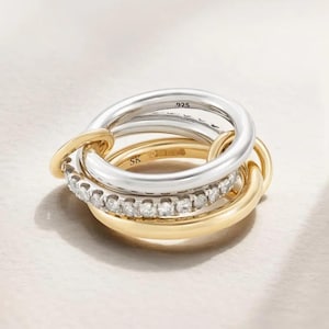 14K Gold Multi Link Connected Ring, Gold Ring Set, Eternity Statement Ring, Interlocking Ring, Mother’s Day Gift