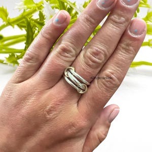 Heavy Fit Two Tone Link Connected Rings, Silver Interlocking Ring, Gold and Silver Statement Ring, Light or Heavy Fit