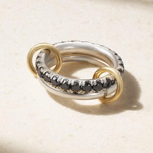 14K Gold Multi Link Connected Ring Two Tone Interlocking Ring Chunky Ring Eternity Statement Ring Diamond Connector Band Ring Wedding Ring