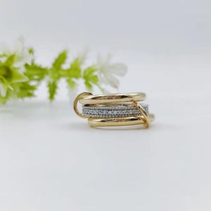 14K Solid Gold Multi Link Connected Ring, Chunky Gold Ring, Gold Ring Set, Eternity Statement Ring, Interlocking Ring, 14K Stamped