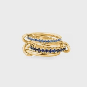 14K Solid Gold Multi Link Connected Ring Chunky Connector Ring Gold Ring Set Eternity Statement Interlocking Silver Ring 4 band Emerald