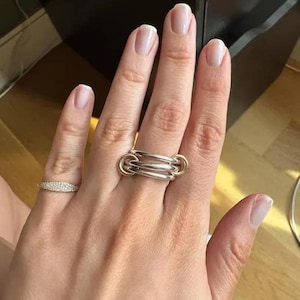 14K ,9K Solid gold Heavy Fit Two Tone Link Connected Rings Gold Interlocking Ring Gold Statement Ring Light or Heavy Fit