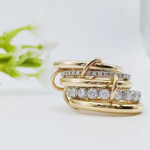 14K Solid Gold Eternity Multi Link Connected Ring, Circle Plain Eternity Ring 14KGF Gold Eternity Multi Link Connected Ring, Two Tone rings