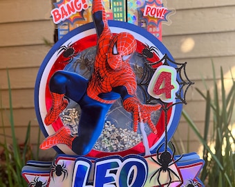 Spiderman Cake Topper - Spiderman cake topper Shaker- Spiderman Cake Topper Shaker with LED – Personalized Superhero Birthday Decoration