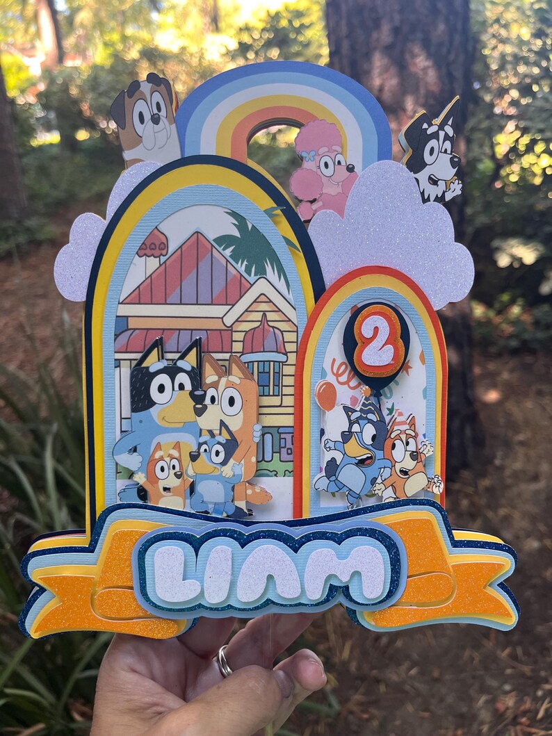 Bluey Cake Topper Set: Personalized Age, Rainbow Party Decor - Israel