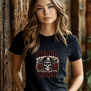 Rebel Rider Biker T-Shirt – Skull Motorcycle Graphic Tee, Gothic Punk Rider Shirt, Gift for Him & Her