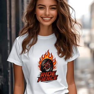 Ride Fierce T-Shirt, Fire Tire Motorcycle Graphic Tee, Bold Biker Rider Shirt Gift, Cool Moto Apparel for Men and Women