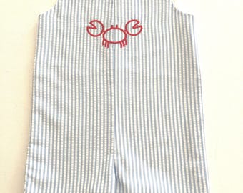 Boys jon jon, classic, baby boy, gingham check, short all, jon-jon, crab Jon Jon