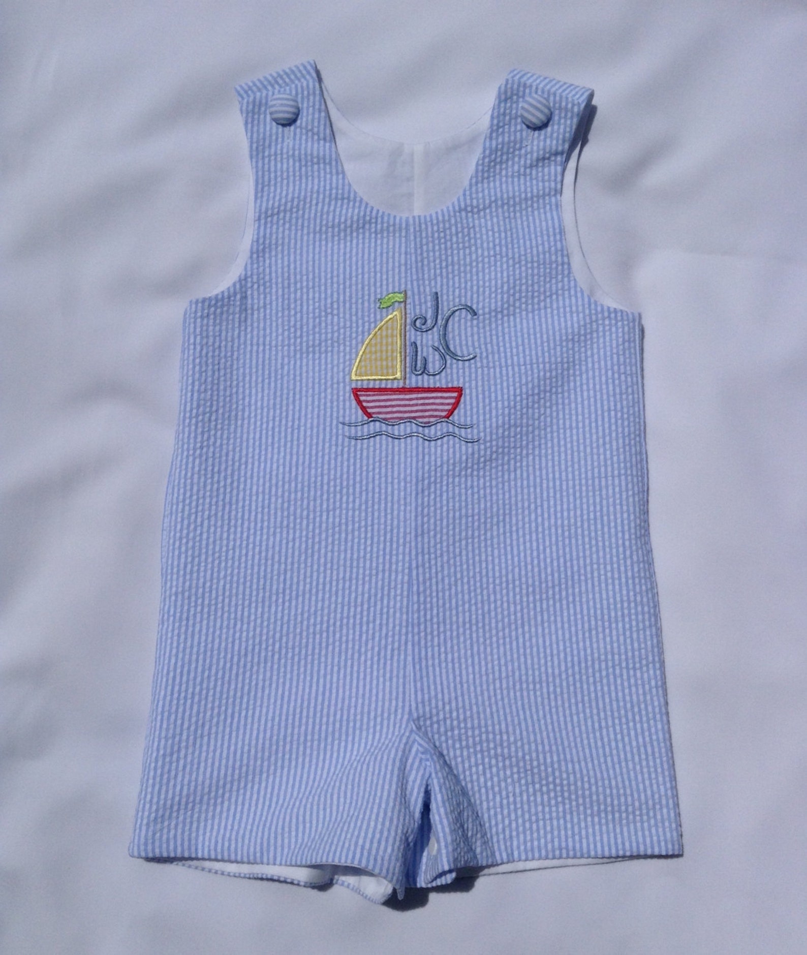 Baby Seersucker Romper with Sailboat Embroidery main image 0