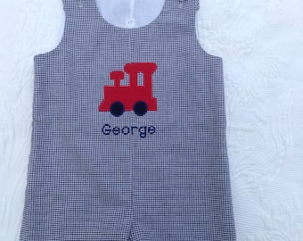 Toddler Shortall, boys jon jon, train engineer, airplane, FREE monogram, classic, boys summer, baby boys, jon-jon, red white and blue