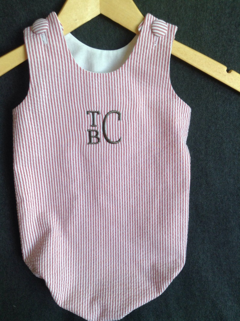 Baby Boys Bubble, seersucker, red and white stripe, matching bib available, FREE MONOGRAM, Patriotic, john john, Jon Jon, Shortall image 1