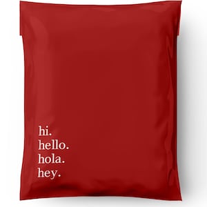 Hej Hej Hola Hej tryckta röda plastreklamblad: Boutiqueförpackning (100 st, 35 x 45 cm)