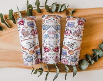 Wizard Tumbler Wrap | Fantasy School PNG Sublimation Design (20oz Skinny, Pack of 2)