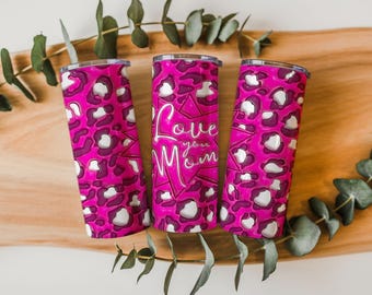 Leopard Love You Mom Tumbler Wrap PNG | 20oz Skinny Sublimation Design (Digital Download)
