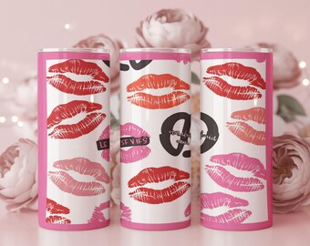 Sexy Lips Tumbler Wrap | Red Pink Kiss Mark Pattern 20oz Skinny Sublimation PNG | Bold Girly Lip Print Cup Wrap Design | Instant Download
