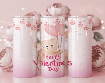 Valentine Teddy Bear Tumbler Wrap | 20oz Skinny Sublimation Design (PNG Download)