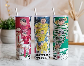 Cristiano Ronaldo Soccer Tumbler Wrap PNG | CR7 Football Legend 20oz Skinny Tumbler Design | Sports Sublimation Digital Download