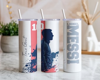Lionel Messi GOAT Tumbler Wrap PNG | Soccer Legend 20oz Skinny Tumbler Design | Football Sublimation Digital Download