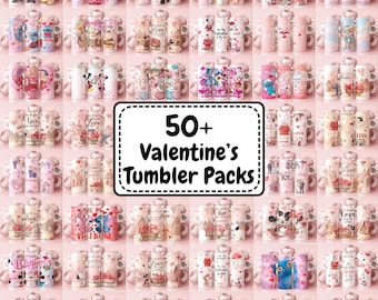 50+ Valentine Tumbler Wrap PNG Bundle | Cute Love & Character Designs | Sublimation | Instant Download