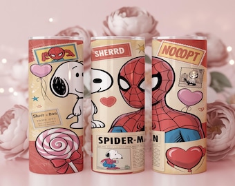 Spiderman Snoopy Tumbler Wrap | Cute Cartoon Superhero Dog 20oz Skinny Sublimation PNG | Comic Style Character Cup Wrap | Instant Download