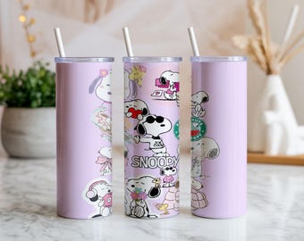 Cute Snoopy Coquette Tumbler Wrap PNG | Pink Peanuts Dog 20oz Skinny Tumbler Design | Girly Sublimation Digital Download