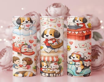 Valentine Dog Tumbler Wrap | Kawaii Puppy Love Sublimation Design (20oz Skinny PNG)