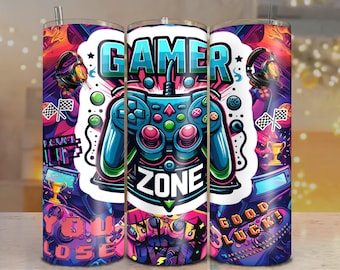 Envoltura de vaso de neón para gamer PNG: Diseño de sublimación de videojuegos (descarga digital)