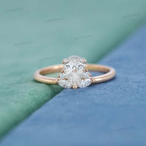 Pear Cut Moissanite Engagement Ring Art Deco Bridal Jewelry Elegant Teardrop Wedding Ring Vintage Style Anniversary Gift for Her