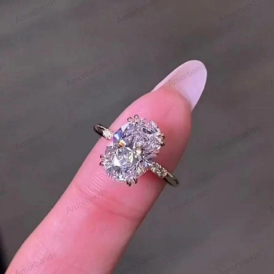 3CT Oval Cut Moissanite Engagement Ring 14K Solid Gold Oval Solitaire ...