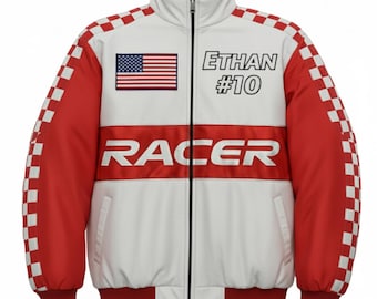 Custom Racing Bomber Jacket: Vintage Motorsport Style, Personalized Name & Number
