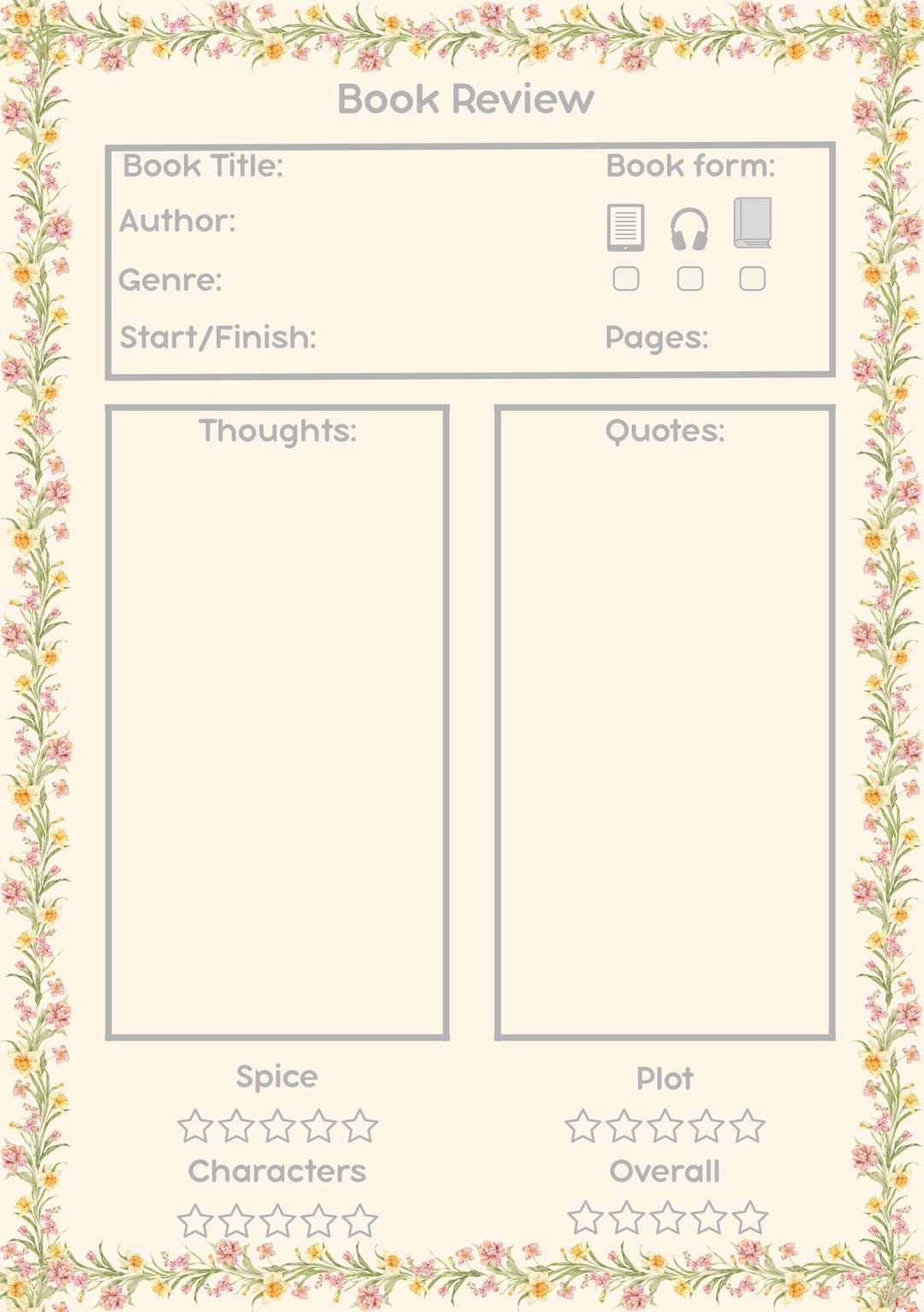Book Review Printable | Reading Journal PDF | Book Lover Digital ...