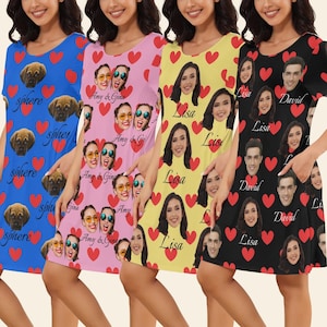 Custom Face Pajama Dress,Personalized Maternity Loungewear,