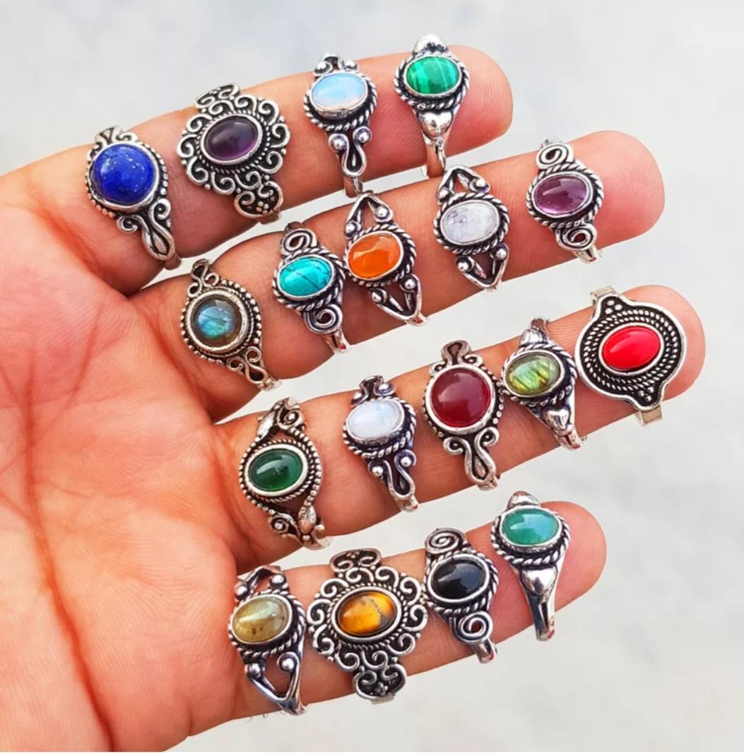 Assorted Gemstone Women Rings, Multi Crystal Handmade Ring, Ring for ...