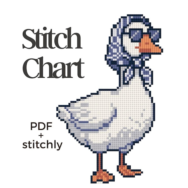 Patrón de bordado de ganso divertido / Gráfico de puntadas de ganso divertido / Mini bordado de animales en PDF / Bordado moderno y divertido