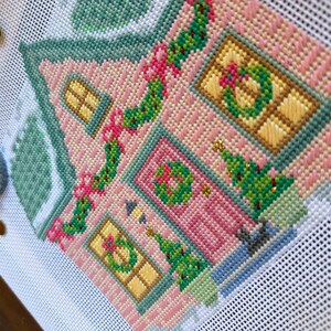 Garland Row House Needlepoint Chart Pair – Cross stitch Christmas Village Pattern, 13 Count Printable Canvas, Needlepoint Christmas Village image 4