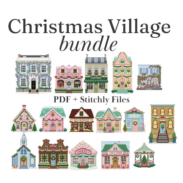 Weihnachten Nadelspitze Ornament Chart Bundle Dorf Cottage Häuser | Kreuzstich PDF + Stitchly | Sofortiger digitaler Download