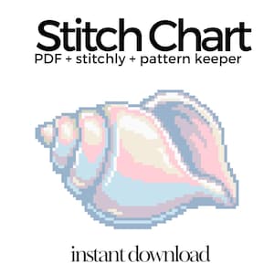 Snäckskalsnålsmönster, kustnålsmönsterdiagram, strandkorsstygnsmönster, havsnålsmönsterprydnad digital PDF nybörjarsnäcka