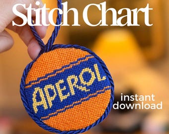 Aperol Logo Needlepoint Pattern PDF | 50x50 Cocktail Cross Stitch Chart | Fun Retro Bar Decor Sewing Project Mini needlepoint chart