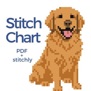 ゴールデンレトリバーのニードルポイントパターン - ミニ犬のニードルポイントチャート、デジタルダウンロード、18カウントキャンバス、かわいい子犬のクロスステッチデザイン