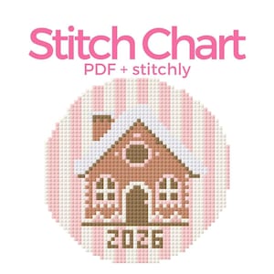 Gingerbread House Cross Stitch Pattern PDF + Stitchly File, Christmas Ornament Needlepoint Design, Small Holiday Stitch Chart 2026