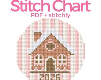 Gingerbread House Cross Stitch Pattern PDF + Stitchly File, Christmas Ornament Needlepoint Design, Small Holiday Stitch Chart 2026