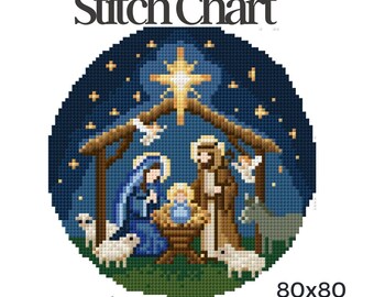 Mönster för julprydnad med nålspets | Kristen julprydnad med nålspets | Diagram över religiösa högtidsprydnader (80x80, 18 st)