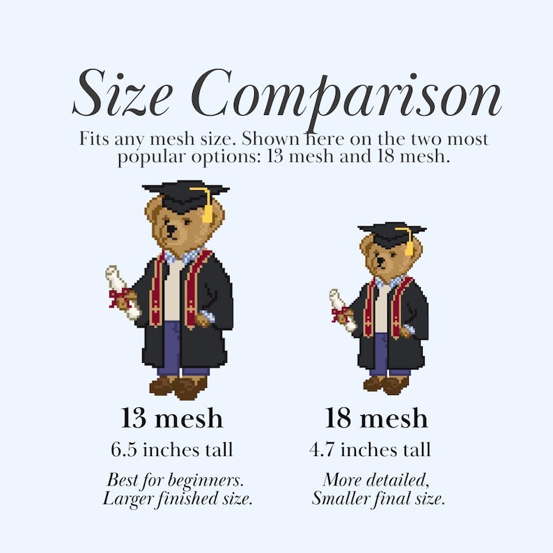 Graduate Polo Bear Needlepoint Pattern | Graduation Bear Ornament | Modern Keepsake Needlepoint | PDF + Stitchly File | Gift Stitch image 3