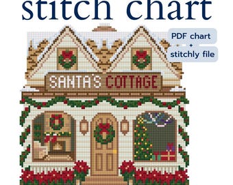Schema a punto croce per villaggio natalizio, PDF, casetta di Babbo Natale, disegno a punto croce, schema a punto festivo verticale, Natale