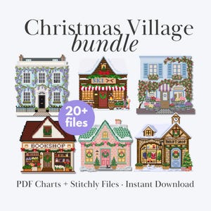 Julprydnadsdiagram Bundle Bystugor Hus | Korsstygn PDF + Stitchly | Direkt digital nedladdning